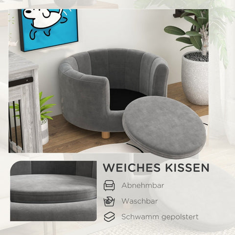 Rootz Pet Sofa Bed - Dog Couch - Small Dog and Cat Bed - Flannel Soft Cover - Wooden Legs - Moisture-proof - Removable Washable Cover - Gray - 65cm x 64cm x 37cm