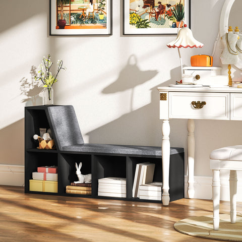 Rootz Bookshelf Bank 2 in 1 - Storage Shelf - Shoe Rack - Comfort Seating - 108 x 30 x 60 cm - Black Grey