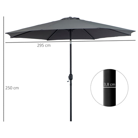 Rootz Garden Parasol - Balcony Screen - Sun Shade - UV Protection - Robust Design - 295cm Ø x 250cm H