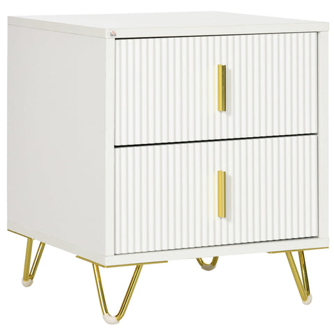 Rootz Bedside Table - Nightstand - Bedroom Storage - Compact & Durable - 40 x 40 x 47 cm - Art Deco Style - Gold & White Finish