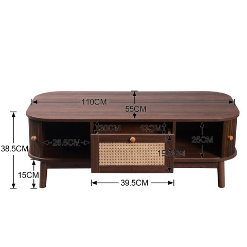 Rootz Rattan Coffee Table - Rustic Table - Country Style - Ample Storage - 110L x 55W x 38.5H cm