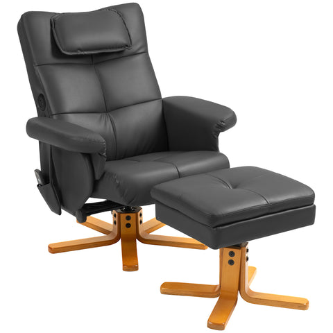 Rootz Massage Chair with Stool - Relaxation Chair - Faux Leather Massage Recliner - USB Charging - 78L x 86W x 93H cm