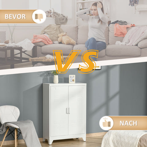 Rootz Filing Cabinet - Metal Storage Cabinet - Multi-Purpose Organizer - Durable & Ventilated - White - 75 x 33 x 110 cm