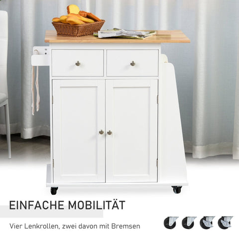 Rootz Kitchen Trolley with Wheels - Serving Cart - Mobile Kitchen Island - Ample Storage - 3-Tier Spice Rack - Durable P2 MDF - 89W x 45D x 89.5H cm