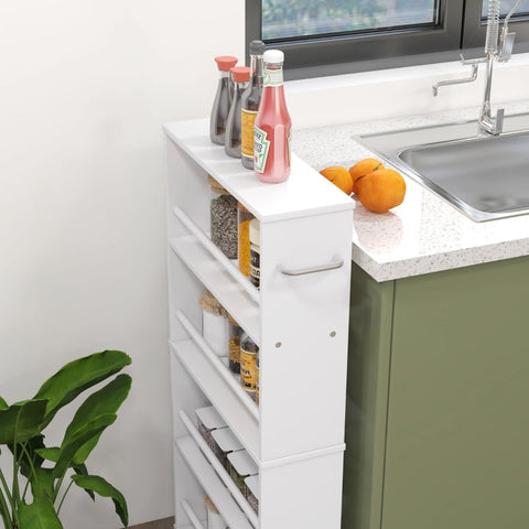 Rootz Side Trolley with Wheels - Kitchen Cart - Mobile Storage - 360° Wheels & Locking - 45W x 15D x 91H cm