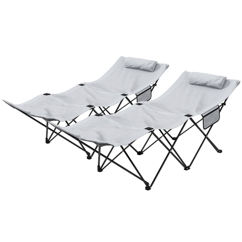 Rootz Lot de 2 Foldable Sun Loungers - Garden Loungers - Reclining Chairs - Oxford Headrest - 180cm x 58cm x 66cm