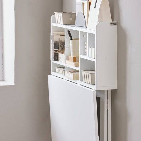 Rootz Wall-Mounted Folding Table - Dining Table - Closet with Shelves - Adjustable Storage - Space-Saving Design - Easy Assembly - White - 90cm x 78cm x 60cm