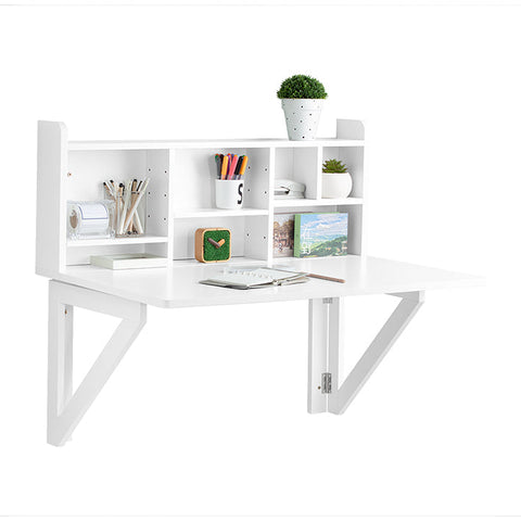 Rootz Wall-Mounted Folding Table - Dining Table - Closet with Shelves - Adjustable Storage - Space-Saving Design - Easy Assembly - White - 90cm x 78cm x 60cm