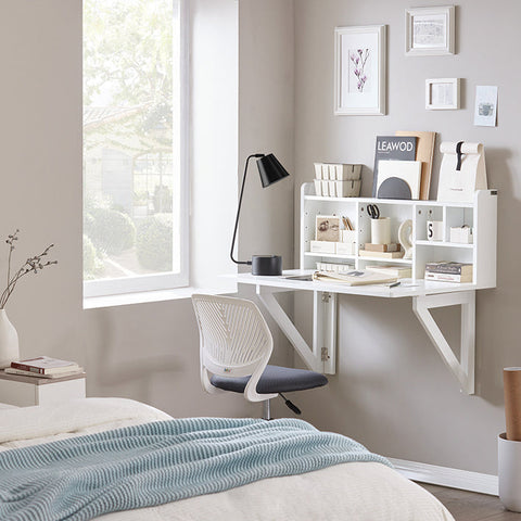 Rootz Wall-Mounted Folding Table - Dining Table - Closet with Shelves - Adjustable Storage - Space-Saving Design - Easy Assembly - White - 90cm x 78cm x 60cm