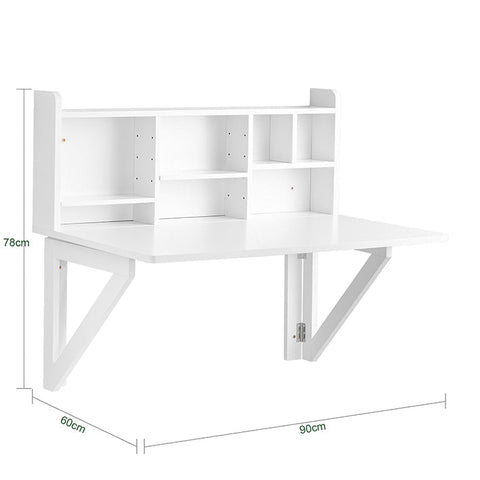 Rootz Wall-Mounted Folding Table - Dining Table - Closet with Shelves - Adjustable Storage - Space-Saving Design - Easy Assembly - White - 90cm x 78cm x 60cm