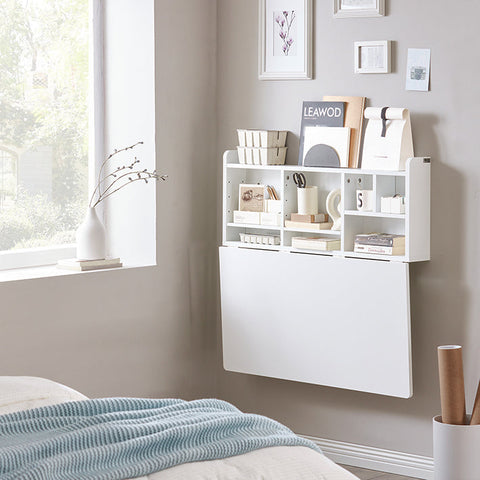 Rootz Wall-Mounted Folding Table - Dining Table - Closet with Shelves - Adjustable Storage - Space-Saving Design - Easy Assembly - White - 90cm x 78cm x 60cm