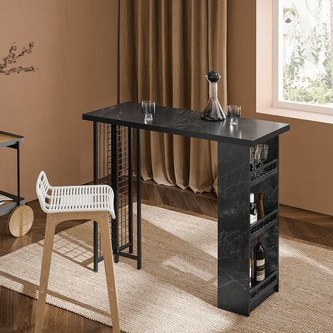 Rootz Modern Bar Table - Kitchen Table - Dining Table - Sturdy MDF & Metal Frame - Adjustable Feet - Spacious Storage - 120cm x 105cm x 50cm