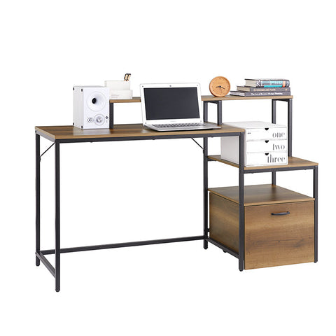Rootz Desk Study Table - Workstation - Office Desk - Ample Storage - 143x90x50cm - Metal Frame - Brown Black Painted