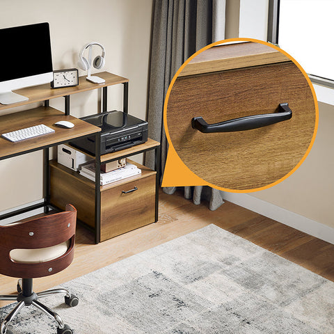 Rootz Desk Study Table - Workstation - Office Desk - Ample Storage - 143x90x50cm - Metal Frame - Brown Black Painted