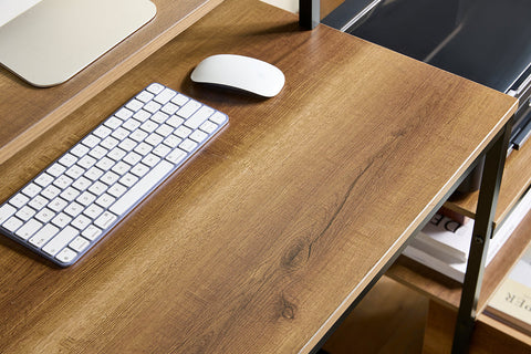 Rootz Desk Study Table - Workstation - Office Desk - Ample Storage - 143x90x50cm - Metal Frame - Brown Black Painted