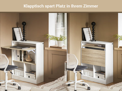 Rootz Folding Table - Collapsible Desk - Space-Saving Closet Door - Durable MDF & Rubber Wood - 70x85x54cm, Collapsed 70x85x25cm