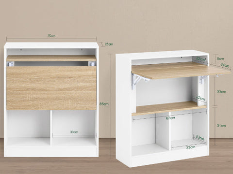Rootz Folding Table - Collapsible Desk - Space-Saving Closet Door - Durable MDF & Rubber Wood - 70x85x54cm, Collapsed 70x85x25cm