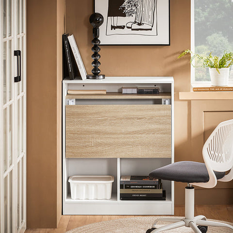 Rootz Folding Table - Collapsible Desk - Space-Saving Closet Door - Durable MDF & Rubber Wood - 70x85x54cm, Collapsed 70x85x25cm