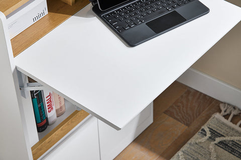 Rootz Multifunctional Folding Desk - Convertible Shelf - Laptop Table - Ample Storage - 63x93x67cm - Space-Saving Solution