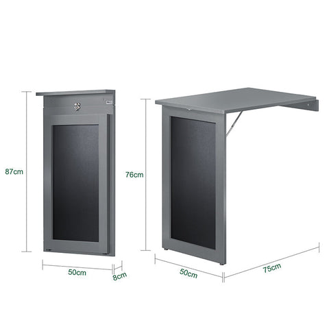 Rootz Wall-Mounted Folding Table with Blackboard - Desk - Dining Table - Space-Saving Design - Creative Memoboard Surface - Easy Assembly - Light Gray - 50cm x 76cm x 75cm