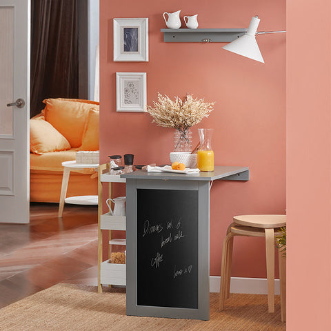 Rootz Wall-Mounted Folding Table with Blackboard - Desk - Dining Table - Space-Saving Design - Creative Memoboard Surface - Easy Assembly - Light Gray - 50cm x 76cm x 75cm