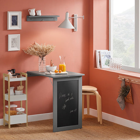 Rootz Wall-Mounted Folding Table with Blackboard - Desk - Dining Table - Space-Saving Design - Creative Memoboard Surface - Easy Assembly - Light Gray - 50cm x 76cm x 75cm