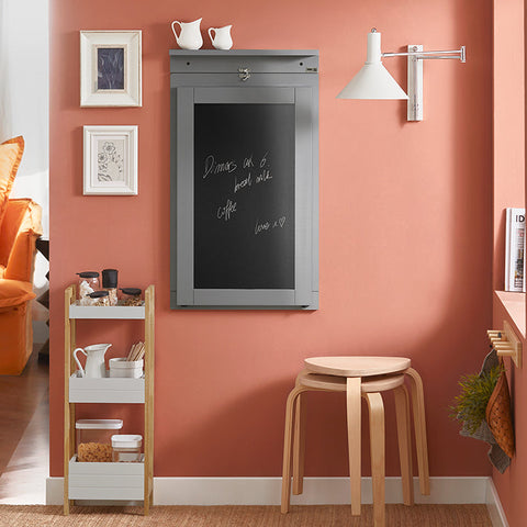Rootz Wall-Mounted Folding Table with Blackboard - Desk - Dining Table - Space-Saving Design - Creative Memoboard Surface - Easy Assembly - Light Gray - 50cm x 76cm x 75cm