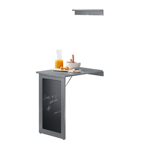 Rootz Wall-Mounted Folding Table with Blackboard - Desk - Dining Table - Space-Saving Design - Creative Memoboard Surface - Easy Assembly - Light Gray - 50cm x 76cm x 75cm