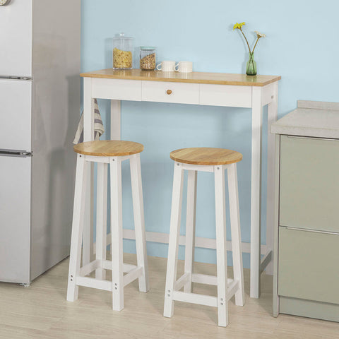 Rootz 3-Piece Bar Table Set - Bar Stools - Dining Set - Rubber Wood Top - Versatile Storage with Drawer - Includes 3 Side Hooks - Table: 95cm x 40cm x 107cm, Stools: 33cm x 74cm