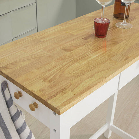 Rootz 3-Piece Bar Table Set - Bar Stools - Dining Set - Rubber Wood Top - Versatile Storage with Drawer - Includes 3 Side Hooks - Table: 95cm x 40cm x 107cm, Stools: 33cm x 74cm