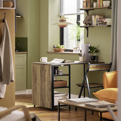 Rootz Opvouwbare eettafel - Keukentafel - Houten tafel - Uitschuifbaar blad - Ruimtebesparend ontwerp - Stevig metalen frame - 180 cm x 77 cm x 60 cm