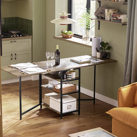 Rootz Opvouwbare eettafel - Keukentafel - Houten tafel - Uitschuifbaar blad - Ruimtebesparend ontwerp - Stevig metalen frame - 180 cm x 77 cm x 60 cm