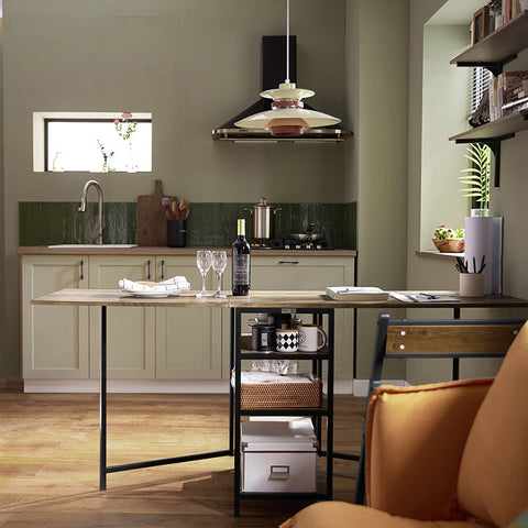 Rootz Opvouwbare eettafel - Keukentafel - Houten tafel - Uitschuifbaar blad - Ruimtebesparend ontwerp - Stevig metalen frame - 180 cm x 77 cm x 60 cm