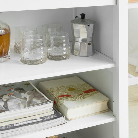 Rootz Kitchen Counter Breakfast Bar - Bistro Island - Storage Shelves - Front/Back Drawer - PB and MDF - 120x90x55cm - White - SoBuy Stool Compatible