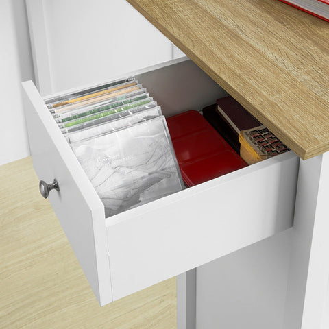 Rootz Kitchen Counter Breakfast Bar - Bistro Island - Storage Shelves - Front/Back Drawer - PB and MDF - 120x90x55cm - White - SoBuy Stool Compatible