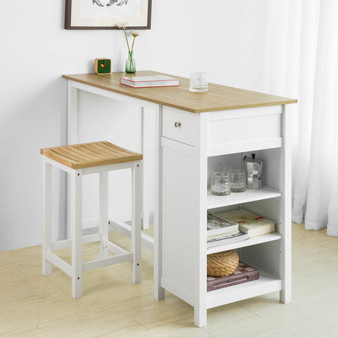 Rootz Kitchen Counter Breakfast Bar - Bistro Island - Storage Shelves - Front/Back Drawer - PB and MDF - 120x90x55cm - White - SoBuy Stool Compatible