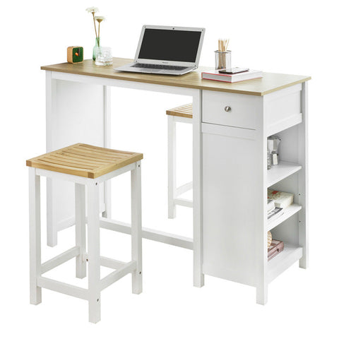 Rootz Kitchen Counter Breakfast Bar - Bistro Island - Storage Shelves - Front/Back Drawer - PB and MDF - 120x90x55cm - White - SoBuy Stool Compatible