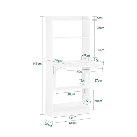 Rootz Multifunctional Desk - Laptop Desk - Shelf - 5 Shelves - Storage Space - 64cm x 145cm x 58cm - PB(E1) Material