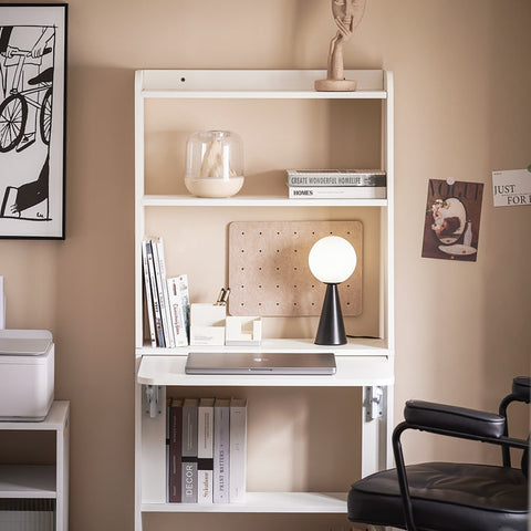 Rootz Multifunctional Desk - Laptop Desk - Shelf - 5 Shelves - Storage Space - 64cm x 145cm x 58cm - PB(E1) Material