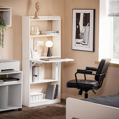 Rootz Multifunctional Desk - Laptop Desk - Shelf - 5 Shelves - Storage Space - 64cm x 145cm x 58cm - PB(E1) Material