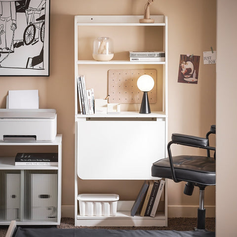 Rootz Multifunctional Desk - Laptop Desk - Shelf - 5 Shelves - Storage Space - 64cm x 145cm x 58cm - PB(E1) Material