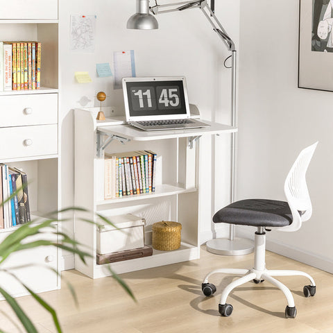 Rootz Foldable Desk - Computer Desk - Work Table - Multifunctional, Space-Saving, Secure Lock Design - White - 64cm x 82cm x 58cm