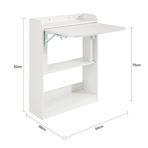 Rootz Foldable Desk - Computer Desk - Work Table - Multifunctional, Space-Saving, Secure Lock Design - White - 64cm x 82cm x 58cm
