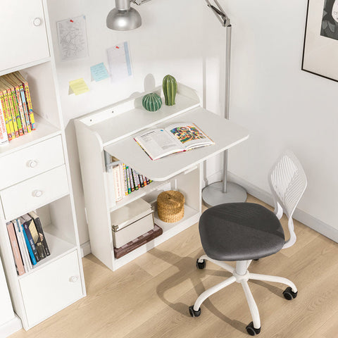 Rootz Foldable Desk - Computer Desk - Work Table - Multifunctional, Space-Saving, Secure Lock Design - White - 64cm x 82cm x 58cm