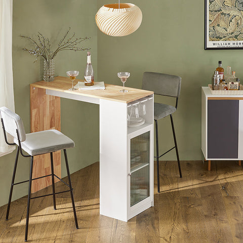 Rootz Bar Table - Dining Table - Kitchen Table - MDF & Rubber Wood - Wine Glass Holder - Spacious Storage - Easy Assembly - 108cm x 105cm x 40cm