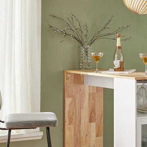 Rootz Bar Table - Dining Table - Kitchen Table - MDF & Rubber Wood - Wine Glass Holder - Spacious Storage - Easy Assembly - 108cm x 105cm x 40cm