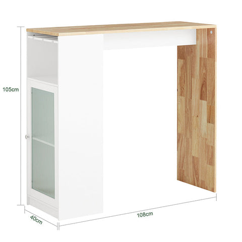 Rootz Bar Table - Dining Table - Kitchen Table - MDF & Rubber Wood - Wine Glass Holder - Spacious Storage - Easy Assembly - 108cm x 105cm x 40cm