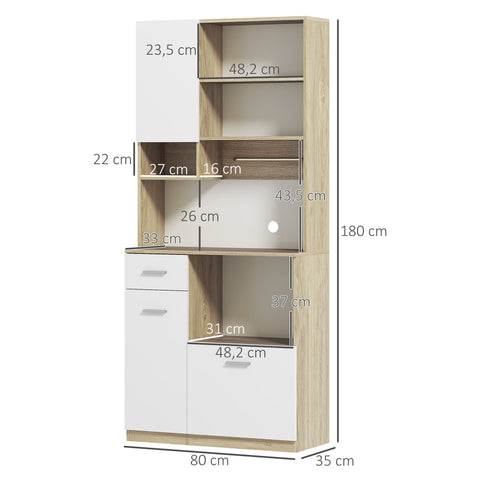 Rootz Modern Kitchen Storage Cabinet - Dining Room Buffet - Adjustable Shelves - Elegant Design - 80cm x 35cm x 180cm - White, Brown Finish