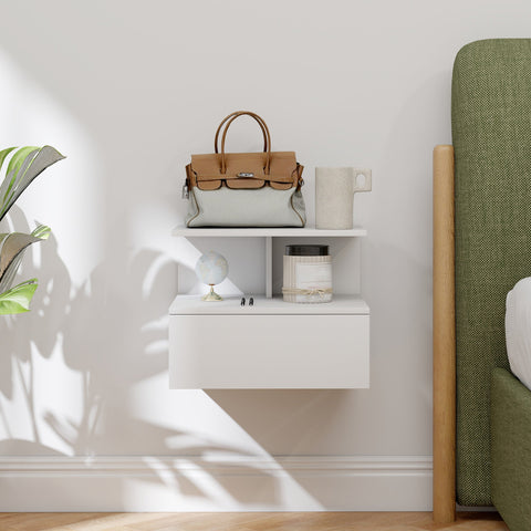 Rootz Floating Bedside Table - Hanging Night Stand - Wall-Mounted Side Table - Space-Saver Design - 39.8 x 35 x 31.6 cm