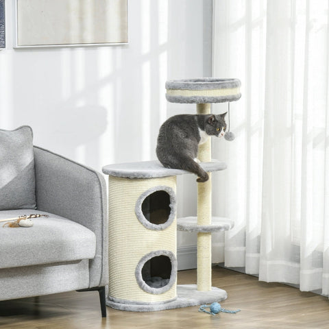Rootz Cat Climbing Tree - Scratching Post - Cat Tree Tower - Cat Activity Center - Plush - Sisal Rope - Entertainment - 59cm x 35cm x 100cm